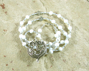 Skadhi Prayer Bead Necklace in White Alabaster: Norse Goddess of Winter and the Wilderness - Hearthfire Handworks 