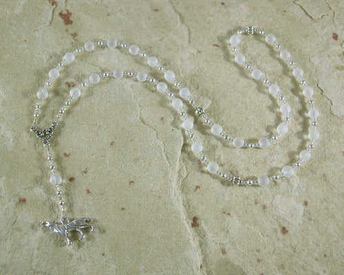 Skadhi Prayer Bead Necklace in Frosted Quartz: Norse Goddess of Winter and the Wilderness - Hearthfire Handworks 