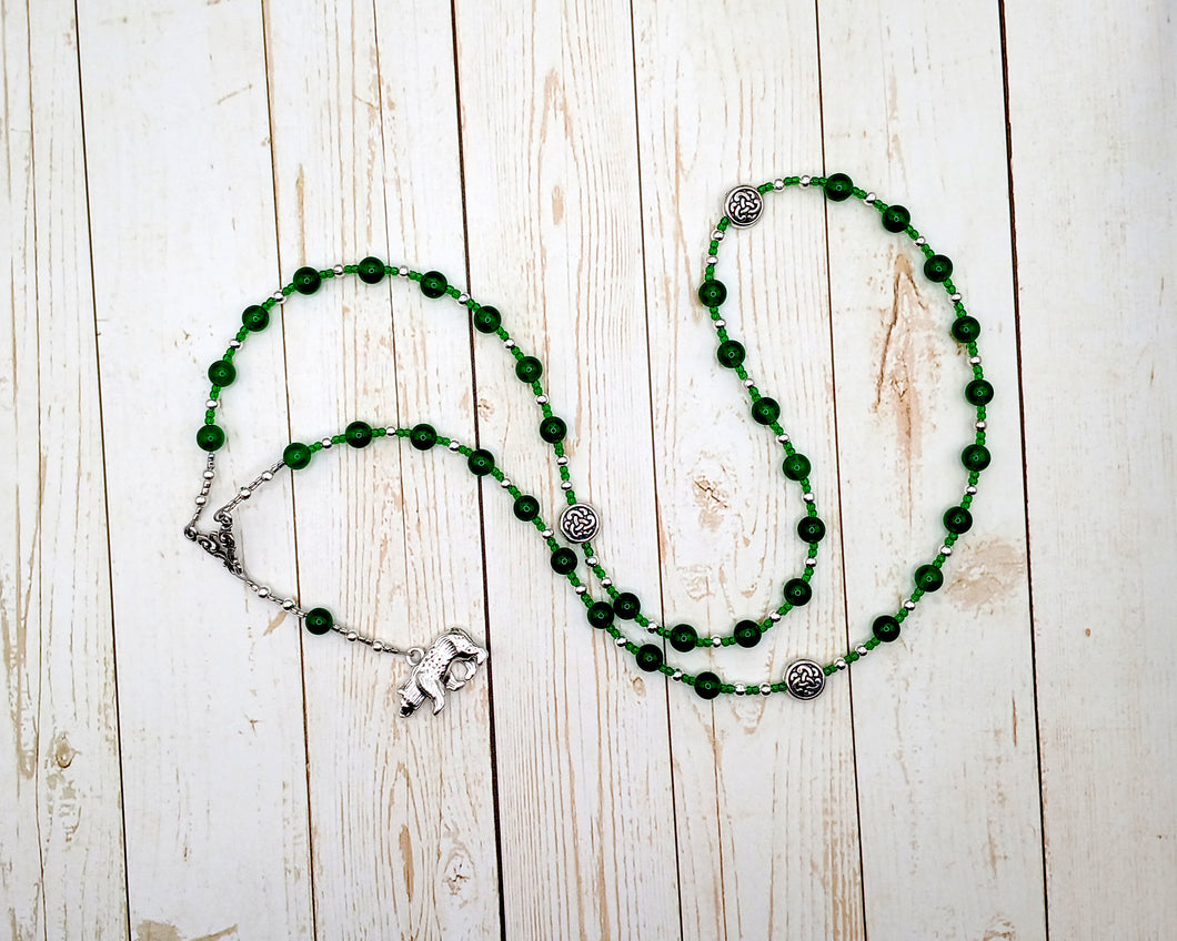 Artio Prayer Bead Necklace in Green Agate: Gaulish Celtic Goddess of the Bear