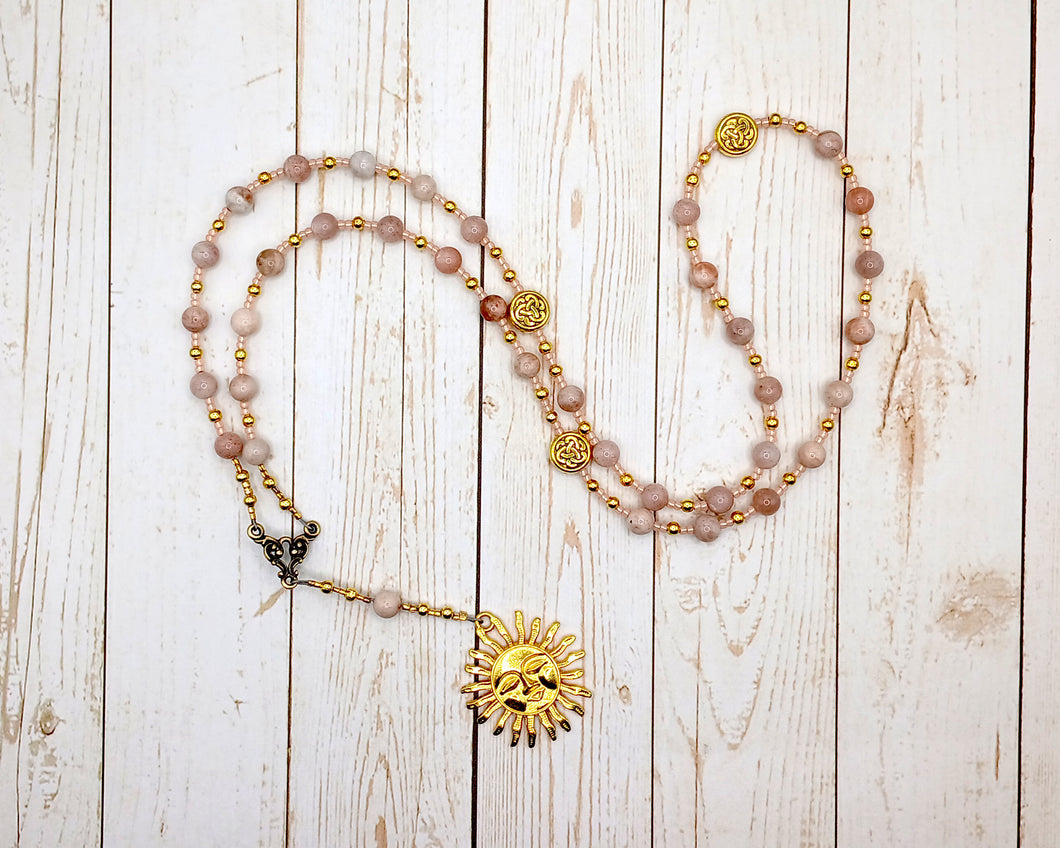 Belenos (Belenus) Prayer Bead Necklace in Sunstone: Gaulish Celtic God of the Sun