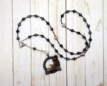 Bran Prayer Bead Necklace in Snowflake Obsidian: Welsh Celtic God of Sovereignty, Renewal, Prophecy