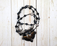 Bran Prayer Bead Necklace in Snowflake Obsidian: Welsh Celtic God of Sovereignty, Renewal, Prophecy