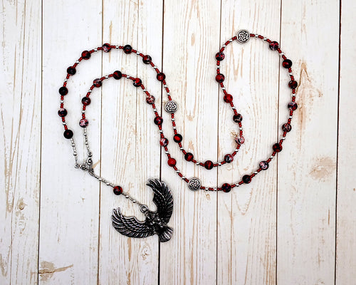 Cathubodua (Catubodua) Prayer Bead Necklace in Red and Black Imperial Jasper: Gaulish Celtic Goddess of War, Battle, Victory