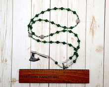 Esus Prayer Bead Necklace in Green Agate: Gaulish Celtic God, Bearer of the Woodcutter's Axe