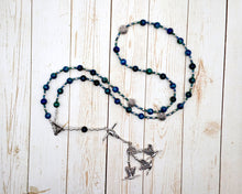 Tarvos Trigaranos (Trigaranus) Prayer Bead Necklace in Chrysocolla/Lapis: Gaulish Celtic God, Bull with Three Cranes