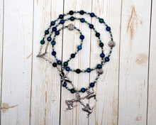 Tarvos Trigaranos (Trigaranus) Prayer Bead Necklace in Chrysocolla/Lapis: Gaulish Celtic God, Bull with Three Cranes