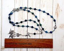 Tarvos Trigaranos (Trigaranus) Prayer Bead Necklace in Chrysocolla/Lapis: Gaulish Celtic God, Bull with Three Cranes