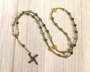 Brigid Prayer Bead Necklace in Moss Agate: Irish Celtic Goddess of Poetry, Crafts, Healing