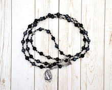 Calu Prayer Bead Necklace in Snowflake Obsidian: Etruscan God of the Underworld