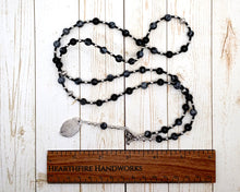Calu Prayer Bead Necklace in Snowflake Obsidian: Etruscan God of the Underworld