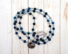 Nethuns Prayer Bead Necklace in Aqua Blue Tiger Eye: Etruscan God of the Sea, God of Fresh Waters