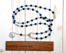 Nethuns Prayer Bead Necklace in Aqua Blue Tiger Eye: Etruscan God of the Sea, God of Fresh Waters