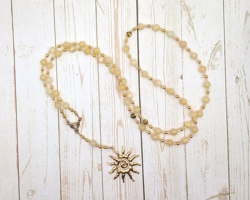 Apollo Prayer Bead Necklace in Honey Calcite: Greek God of Music and the Arts, Health and Healing