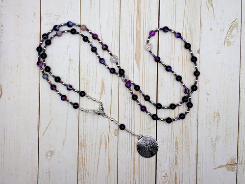 Ariadne Prayer Bead Necklace in Purple Stripe Agate: Greek Goddess, Mistress of the Labyrinth