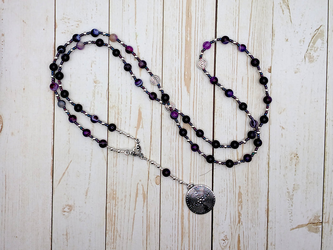 Ariadne Prayer Bead Necklace in Purple Stripe Agate: Greek Goddess, Mistress of the Labyrinth