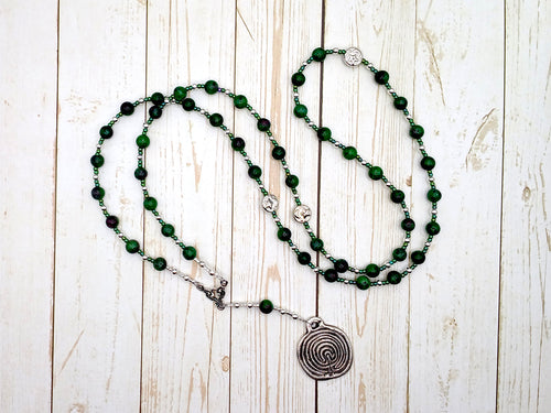Ariadne Prayer Bead Necklace in Ruby in Zoisite: Greek Goddess, Mistress of the Labyrinth