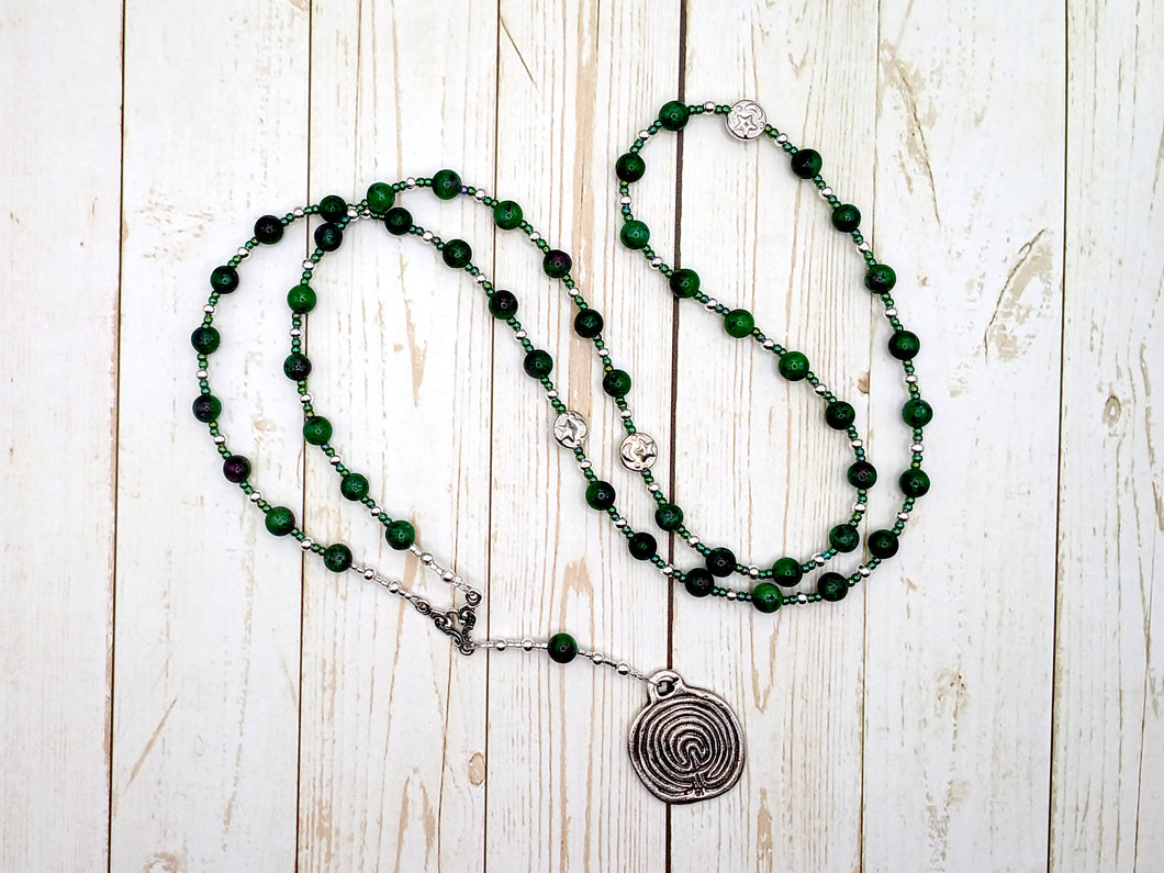 Ariadne Prayer Bead Necklace in Ruby in Zoisite: Greek Goddess, Mistress of the Labyrinth