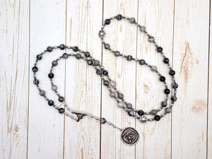 Athena Prayer Bead Necklace in Grey Jasper: Greek Goddess of Wisdom, Weaving and War