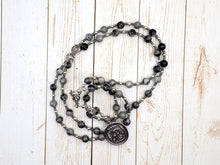 Athena Prayer Bead Necklace in Grey Jasper: Greek Goddess of Wisdom, Weaving and War