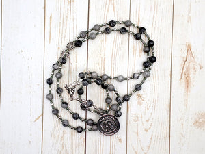 Athena Prayer Bead Necklace in Grey Jasper: Greek Goddess of Wisdom, Weaving and War