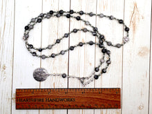 Athena Prayer Bead Necklace in Grey Jasper: Greek Goddess of Wisdom, Weaving and War