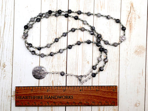 Athena Prayer Bead Necklace in Grey Jasper: Greek Goddess of Wisdom, Weaving and War