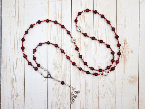 Prayer Bead Necklace in Garnet for the Greek God of Communication, Commerce, Competition, Diplomacy, Travel