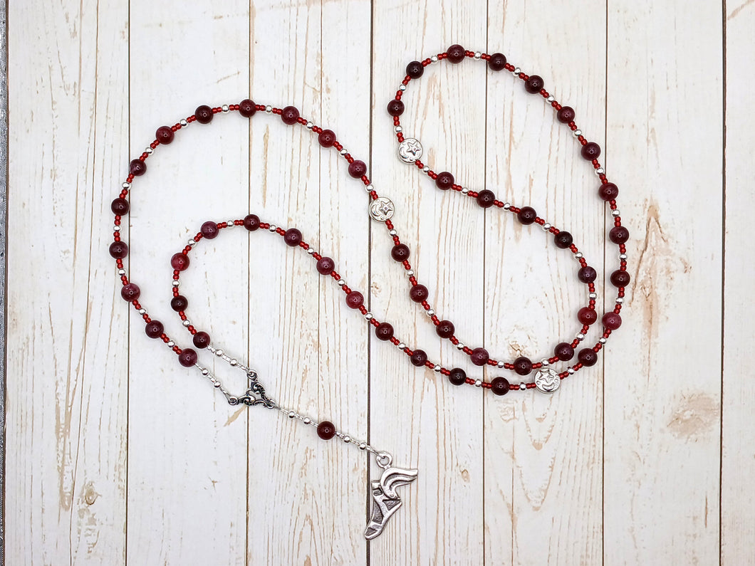 Prayer Bead Necklace in Garnet for the Greek God of Communication, Commerce, Competition, Diplomacy, Travel