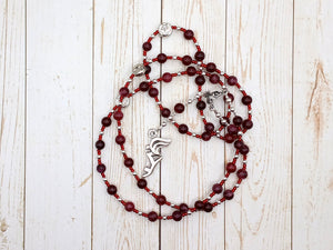 Prayer Bead Necklace in Garnet for the Greek God of Communication, Commerce, Competition, Diplomacy, Travel