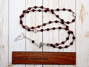 Prayer Bead Necklace in Garnet for the Greek God of Communication, Commerce, Competition, Diplomacy, Travel