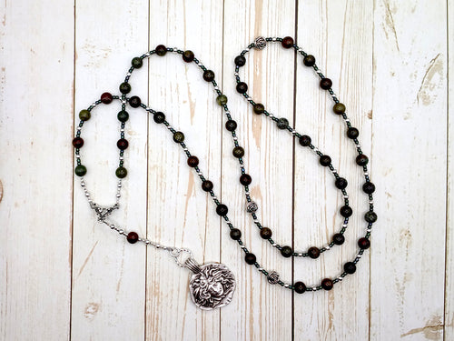 Medusa Prayer Bead Necklace in Dragon Blood Jasper:  Greek Goddess, Spirit of Protection