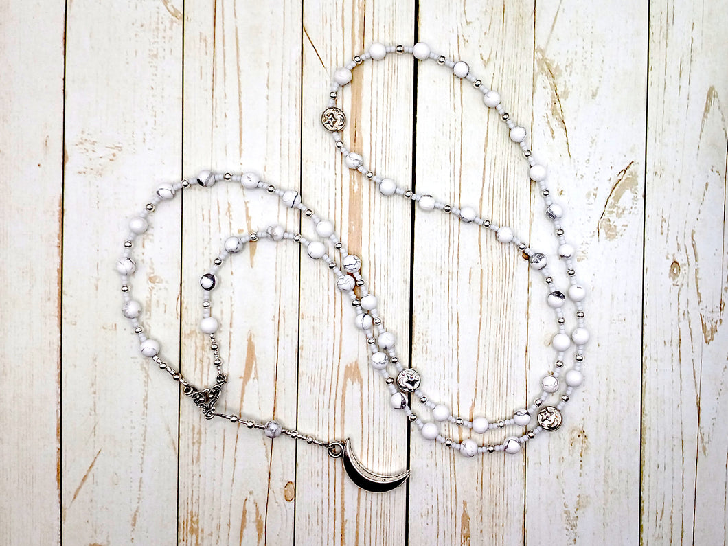 Selene Prayer Bead Necklace in Howlite: Greek Goddess of the Moon