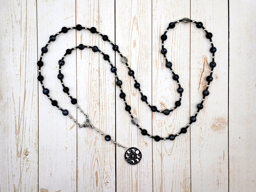 Selene Prayer Bead Necklace in Snowflake Obsidian: Greek Goddess of the Moon
