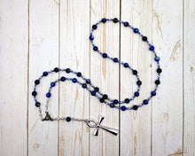 Egyptian Prayer Bead Necklace in Sodalite with Ankh