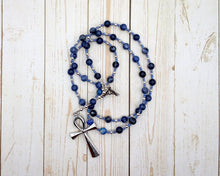 Egyptian Prayer Bead Necklace in Sodalite with Ankh