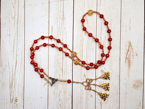 Gullveig Prayer Bead Necklace in Red Mashan Jade: Norse Goddess, Sorceress and Mistress of Seiðr