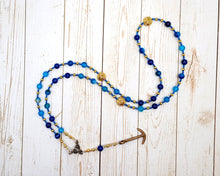 Njord Prayer Bead Necklace in Blue Agate with Anchor: Norse God of the Sea, Abundance and Commerce