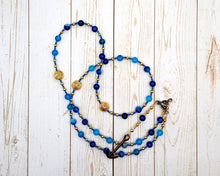 Njord Prayer Bead Necklace in Blue Agate with Anchor: Norse God of the Sea, Abundance and Commerce