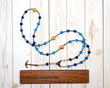 Njord Prayer Bead Necklace in Blue Agate with Anchor: Norse God of the Sea, Abundance and Commerce