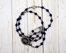Odin Prayer Bead Necklace in Blue Tiger Eye: Norse God of Battle, Magic, Runes, Wisdom