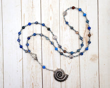 Ran Prayer Bead Necklace in Blue Sea Sediment Jasper with Nautilus Shell: Norse Goddess of the Sea