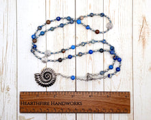 Ran Prayer Bead Necklace in Blue Sea Sediment Jasper with Nautilus Shell: Norse Goddess of the Sea