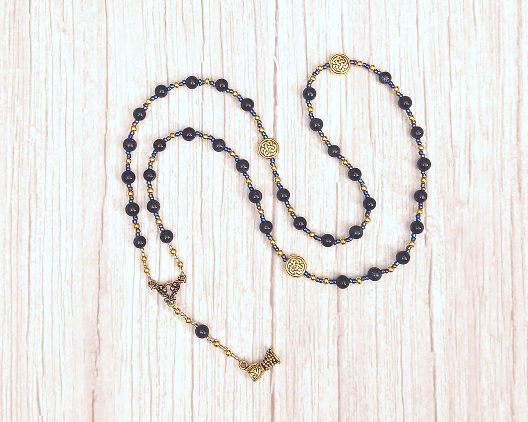 Saga Prayer Bead Necklace in Blue Goldstone: Norse Goddess of Stories and Tales, Companion of Frigga