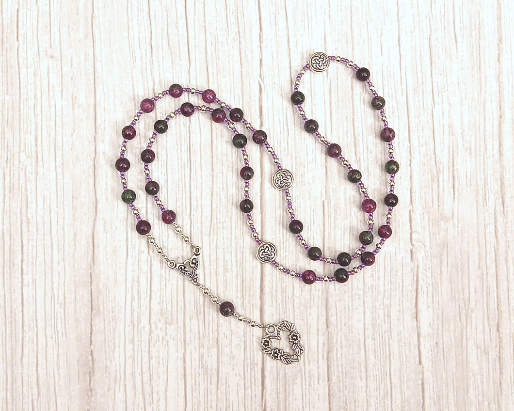 Sjofn Prayer Bead Necklace in Pink and Green Jade: Norse Goddess of Love, Companion of Frigga