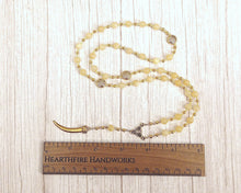 Snotra Prayer Bead Necklace in Honey Calcite: Norse Goddess of Wisdom and Diplomacy, Companion of Frigga