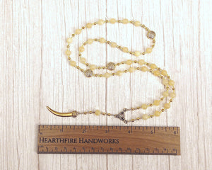 Snotra Prayer Bead Necklace in Honey Calcite: Norse Goddess of Wisdom and Diplomacy, Companion of Frigga