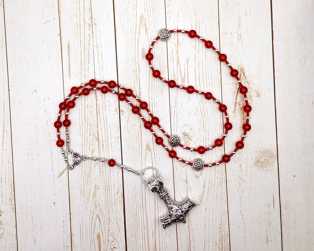 Thor Prayer Bead Necklace in Carnelian: Norse God of Thunder, Protection, Fertility