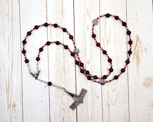 Thor Prayer Bead Necklace in Garnet: Norse God of Thunder, Protection, Fertility