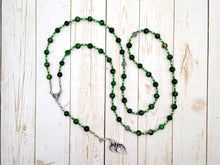 Libitina Prayer Bead Necklace in Green Tiger Eye: Roman Goddess of the Funerary Arts, Goddess of Death, Patron of Undertakers