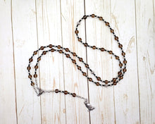 Minerva Prayer Bead Necklace in Smoky Quartz: Roman Goddess of Crafts, Wisdom, War